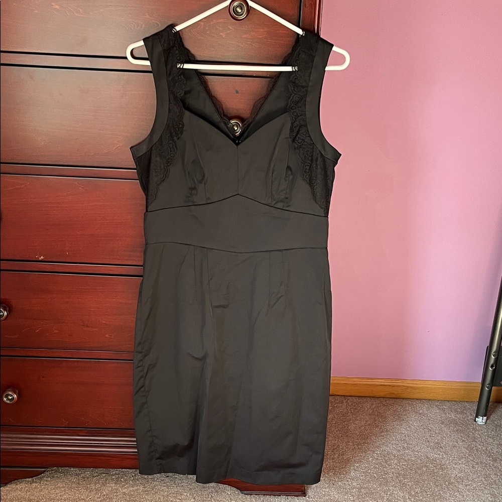 H&M Black lace trim Midi Dress size 10